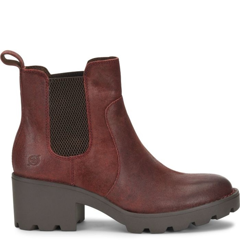 BORN GRACI BOOT WOMENS CHELSEA BOOT WITH HEEL SIZE 7 DARK RED LEATHER